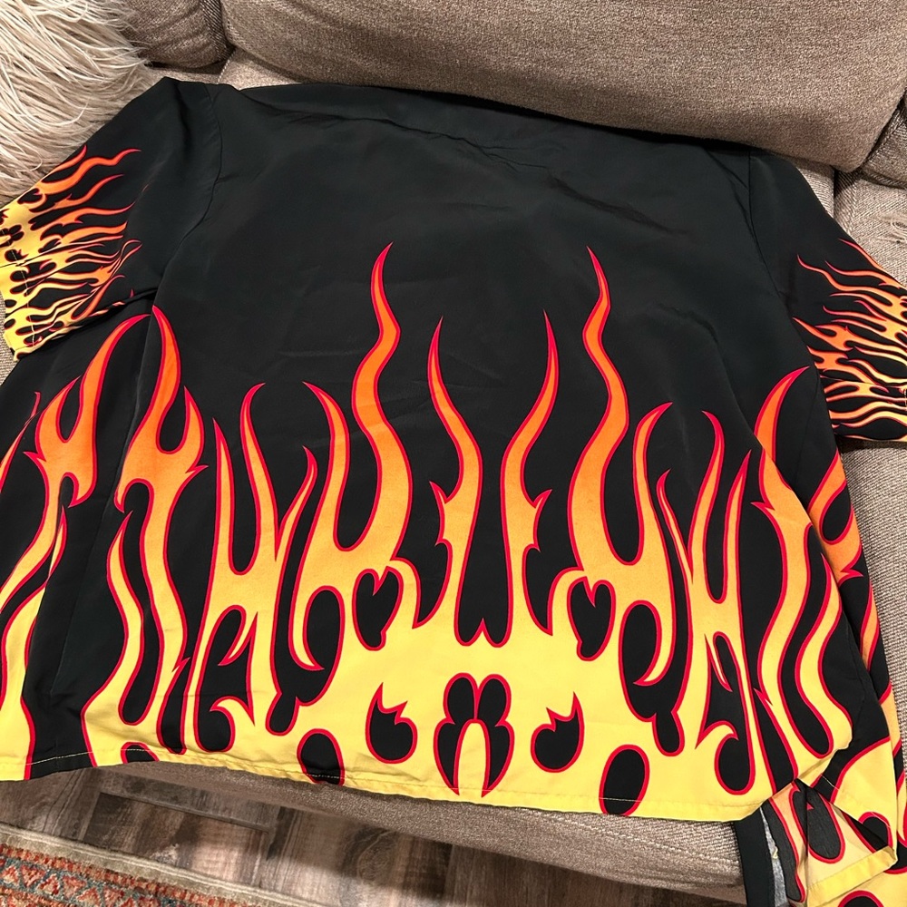 No Boundaries Black and Red Flame Casual Button Down Shirt